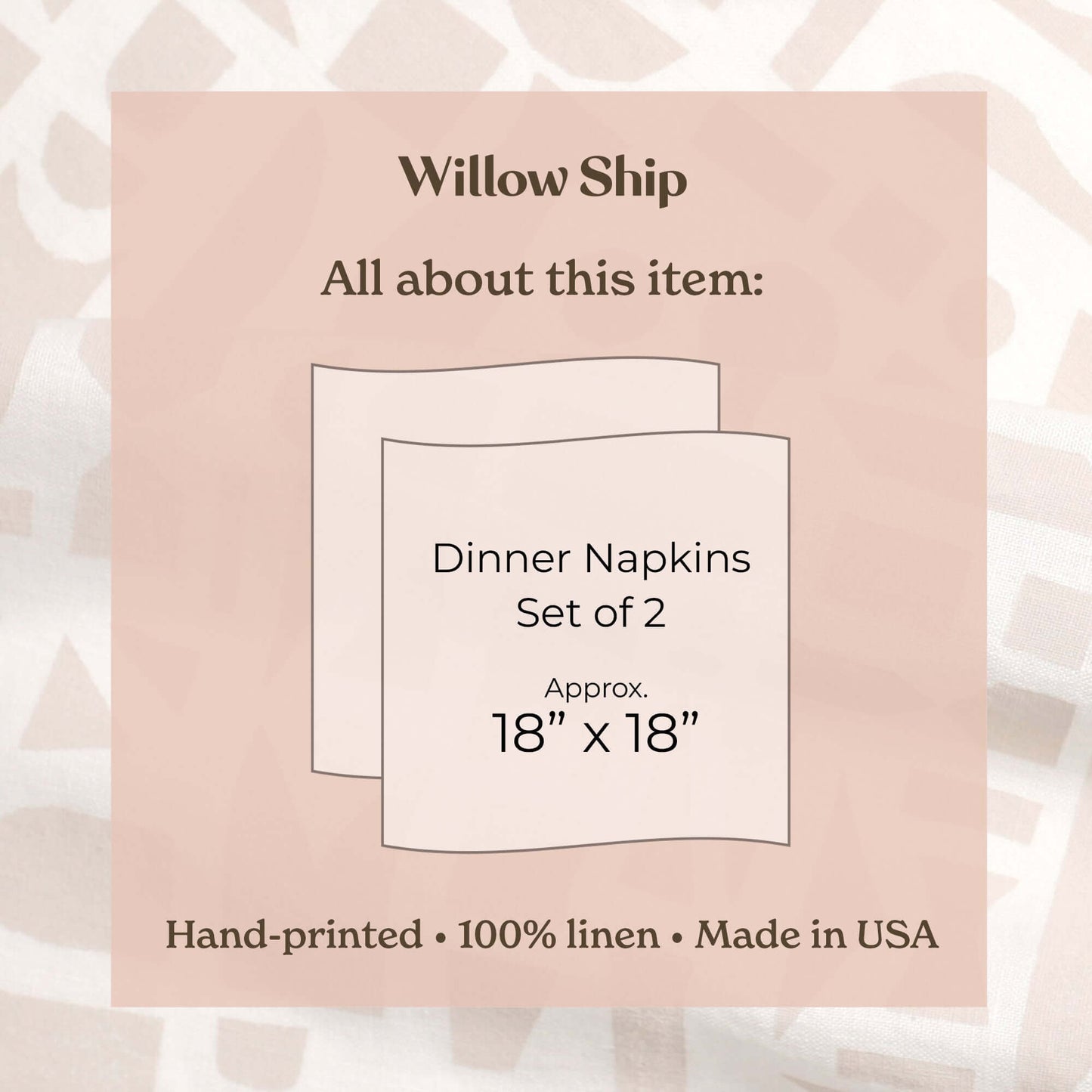 'Plus 2' Hand-Printed Dinner Napkins in Melon Rose, Set of 2